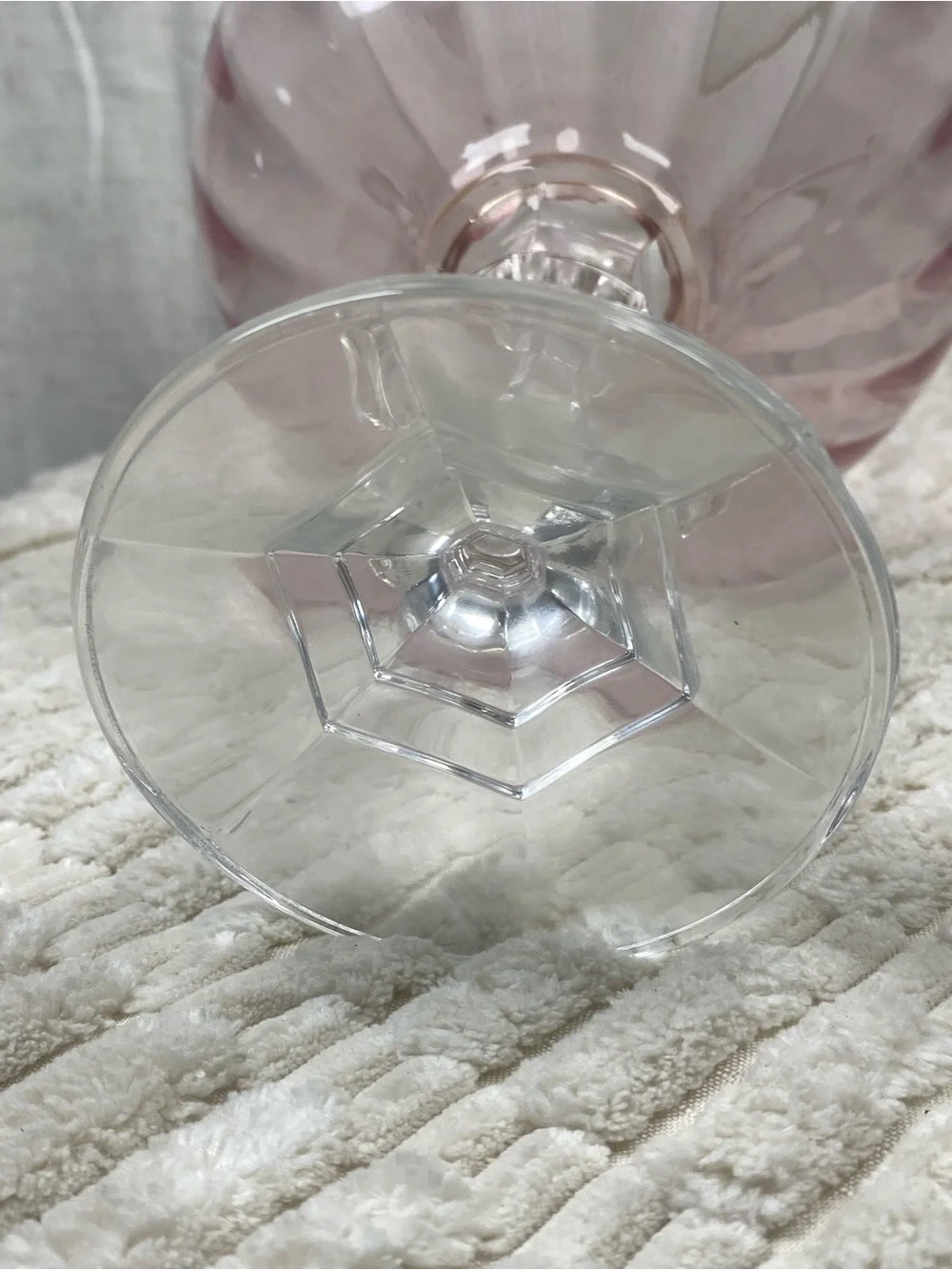 Vtg MCM Empoli Style Pink Optic Glass Goblet Vase Ruffled Brandy Snifter 11